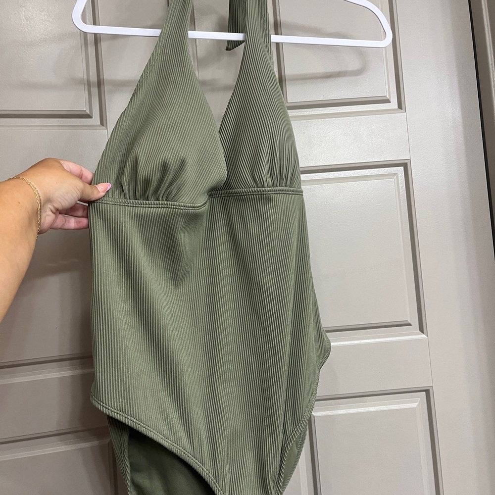 H&M Olive Ribbed One Piece Swimsuit